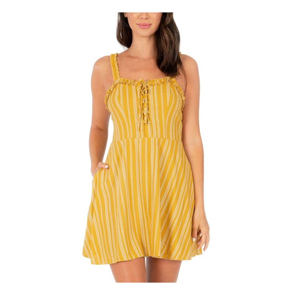 SPEECHLESS Womens Fit + Flare Mini Dress Yellow Tie Sleeveless Juniors XS